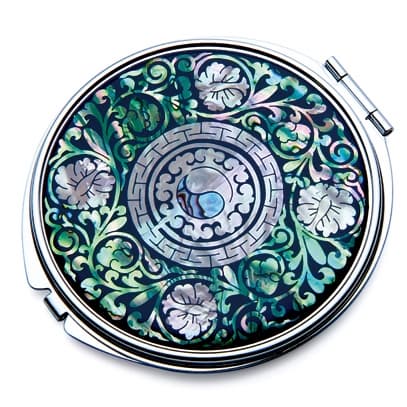 Compact Mirror Inlaid with Mother of Pearl Arabesque